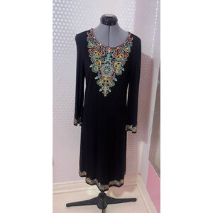 Women's INC International Concepts Dress Size M Black Multicolor Embroidery